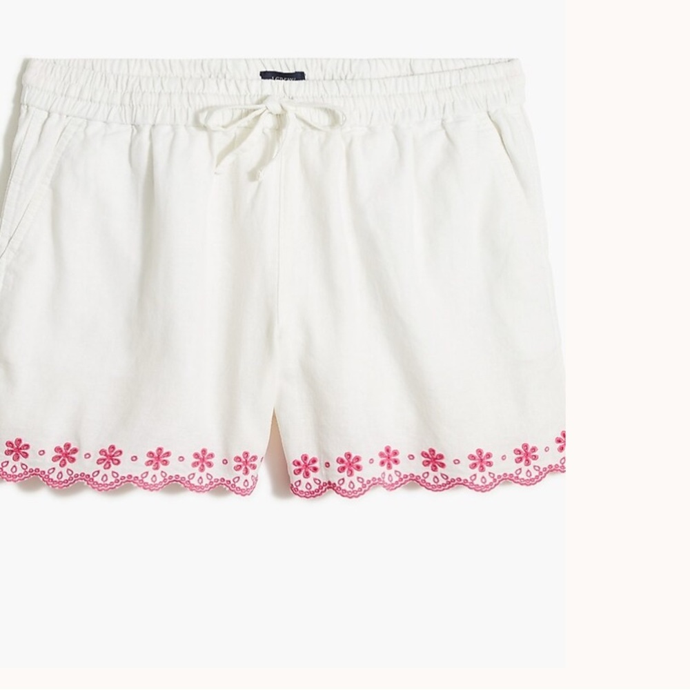J.CREW White Shorts with Pink Embroidery drawstring size XXS NWT